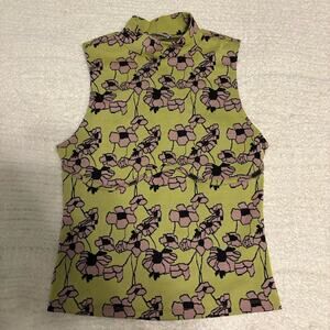 Zara Floral Jacquard Tank Top Pink Green Floral Small